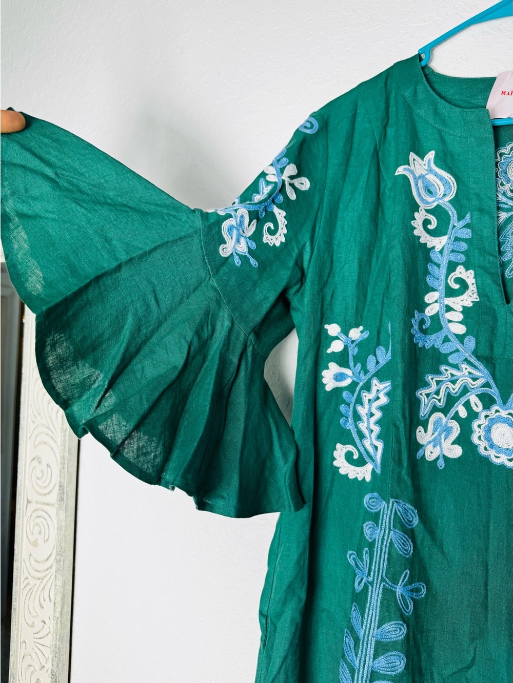 March 11 Dress Womens Large Green Floral Embroidered Linen Maxi Annabell - Picture 9 of 14